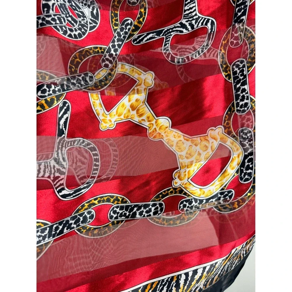 Red‎ Black Equestrian Chain Horse Bit Animal Print Square Scarf Neckerchief